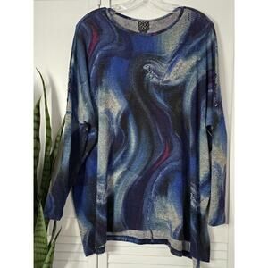 Clara Sun Woo 3D Waves Blue Soft Scoop Pullover Boutique Oversized Dolman XS